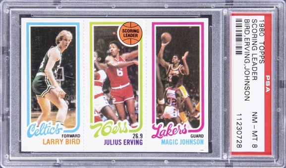 1980/81 Topps Scoring Leader Larry Bird/Magic Johnson Rookie Card – PSA NM-MT 8